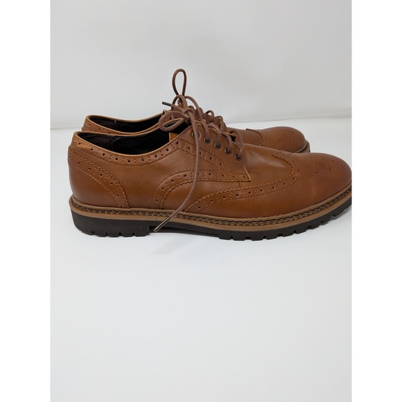 Marc Anthony Mens 10.5 Tan Leather Wingtip Brogue Lug Sole Oxford Dark Academia main image 5